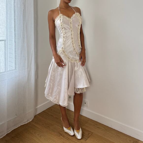 Vintage Italian Satin-Look Halter Asymmetric Dress (XS/S) - Picture 7 of 11